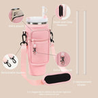 40oz Tumbler Bag with Phone Pocket – Blush Pink Insulated Cup Holder Carrying Bag with Adjustable Strap (Color Pink)