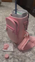 40oz Tumbler Bag with Phone Pocket – Blush Pink Insulated Cup Holder Carrying Bag with Adjustable Strap (Color Pink)